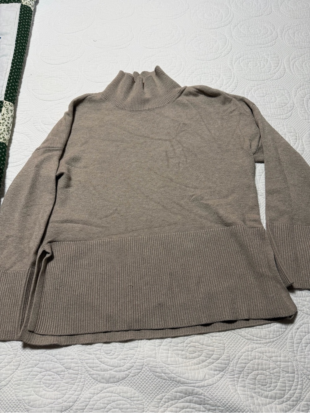 Cyrus Taupe Ribbed-Hem Mock Neck Sweater